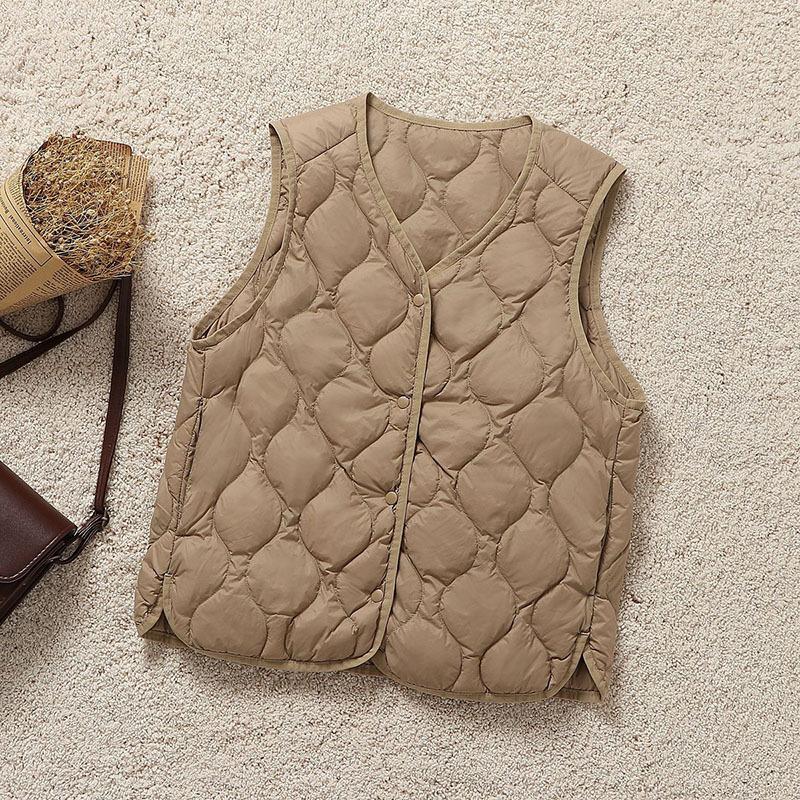 

2025 трехсезонный легкий и тонкий пуховый подстежник без воротника, многоцветный, ощущение облака, теплый, стеганый линией тыквы, модный жилет, тренд M легкие хаки