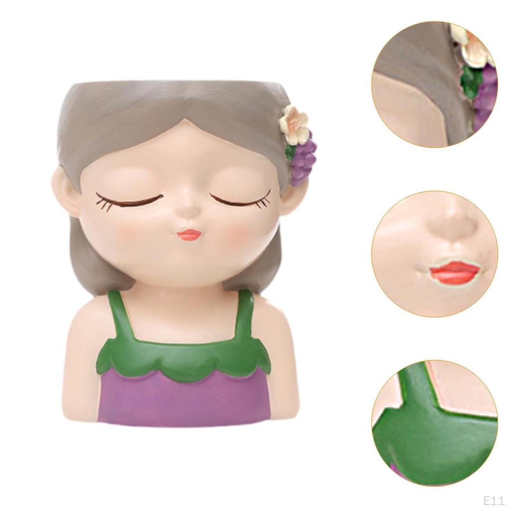 Cartoon Girl Planter Decorative Plant Pot Home Decoration Desktop Flowerpot Small Resin Flower