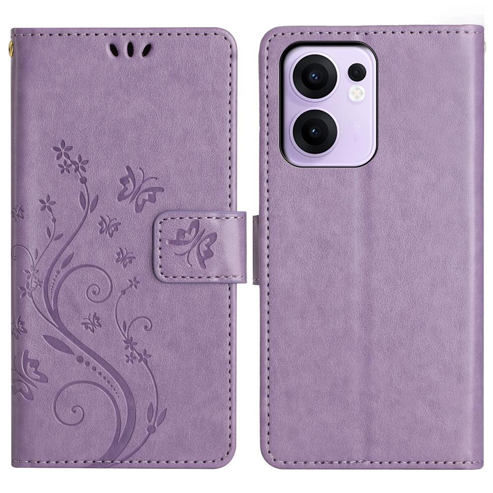 For Oppo Reno13 F 4G/5G Leather Wallet Case Butterfly Flower Imprinted Phone Cover with Strap