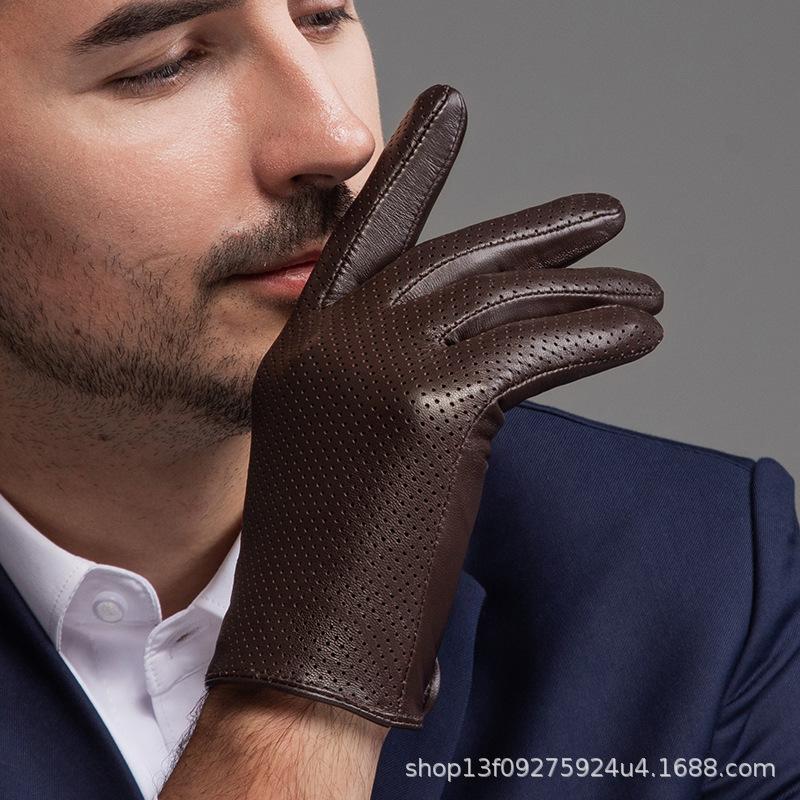 

Кожаные перчатки мужские тонкие весенне-осенние могут касаться экрана модные для вождения езды на мотоцикле красивые первый слой овчины дышащие M коричневый