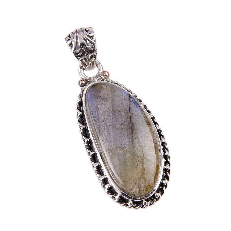 Natural Labradorite Gemstone 925 Solid Sterling Silver Gift Pendant 1.75" Y6m71