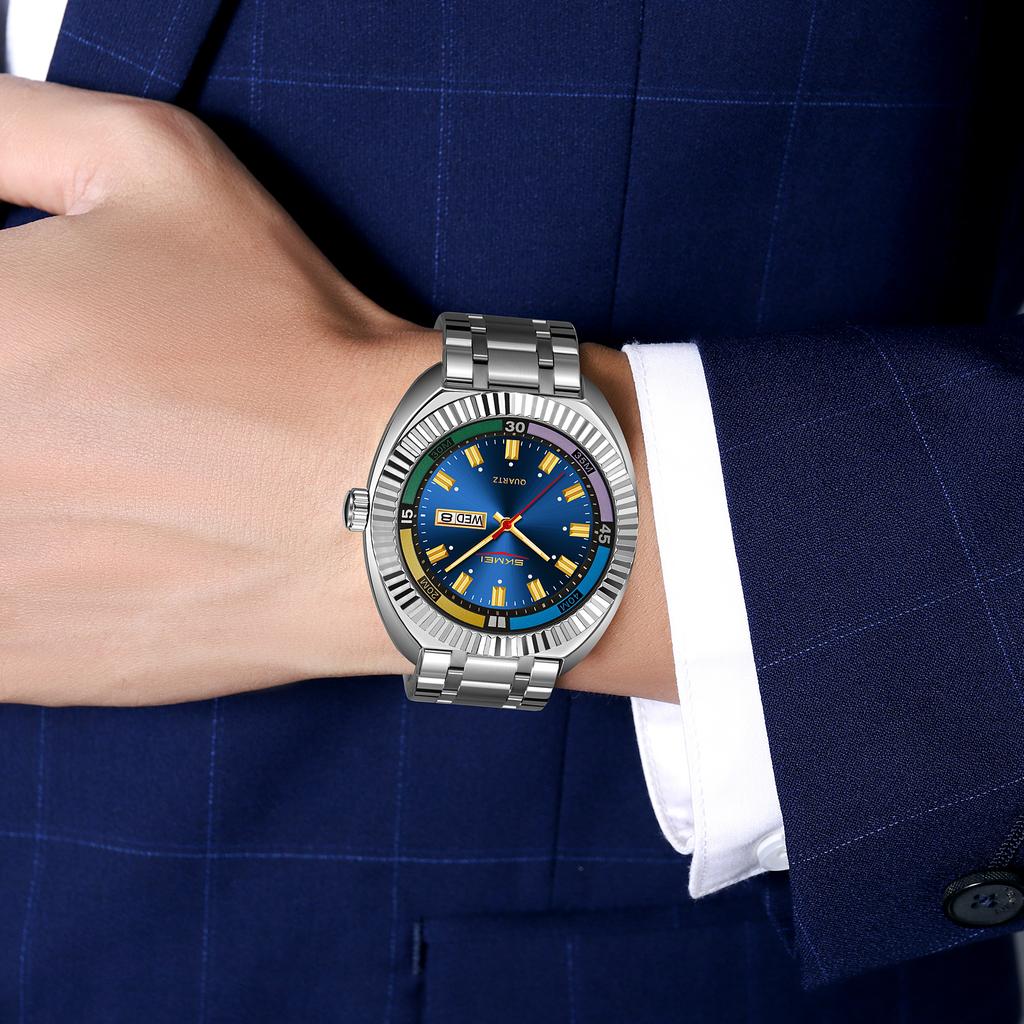 SKMEI 9353 Quartz Movement Stopwatch Alloy Stainless Steel Watch Business Men Wristwatches Clock Waterproof Fashion Male Luxury