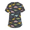 Top da Lavoro da Donna a V Manica Corta con Tasche Stampa Animali Cartone Animato Uniforme Medica Vestibilità Comoda Tessuto Resistente