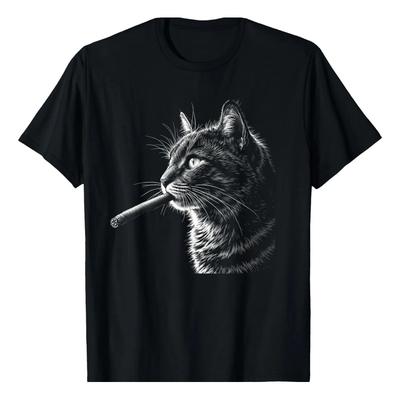 Smoking Cat, Funny Black T-Shirt For Smokers