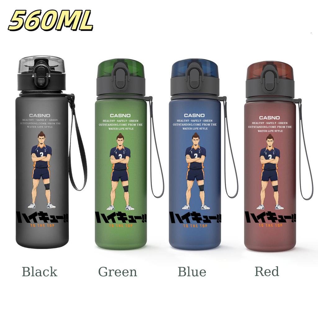 Anime Haikyuu Sports Water Bottle Leak Proof Frosted Plastic Cup Portable Rope Fitness Outdoor Travel 560ML with for Kid Friendly Entertaining Fun