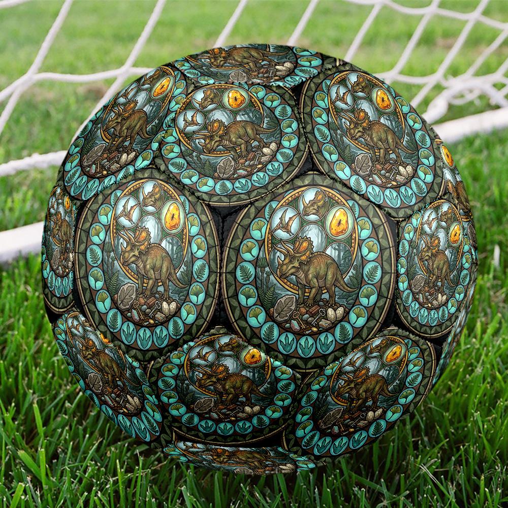 Dinosaur Glass Art Round Football Size 5 Adult Ball Suitable for Training Matches and Outdoor Team.