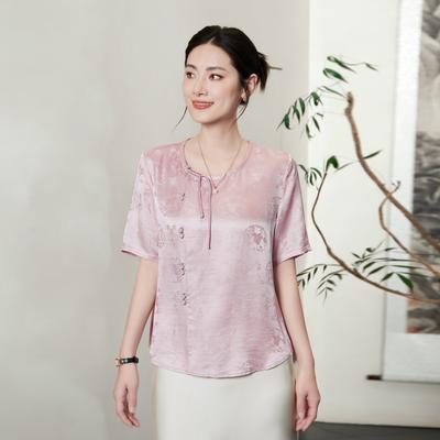 Button Jacquard Short Sleeve Shirt Women's Summer Clothing New Versatile Temperament Age Reduction Shirt Top