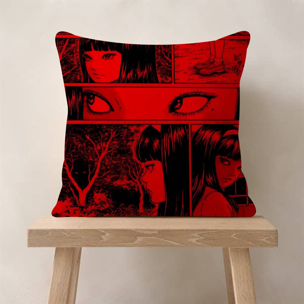 Junji Ito Tomie Retro Kawakami Pillow Covers Cartoon Sofa Decorative Home Doublesided Printing Short Plush Cute Cushion Cover