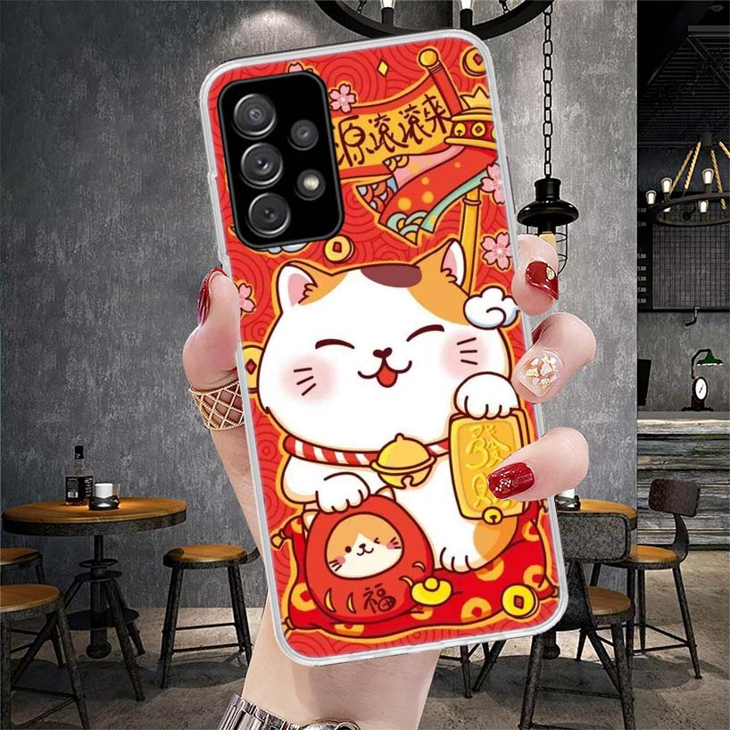 Lucky Cat Maneki Neko Japanese Soft Phone Case For Samsung Galaxy A12 A22 A32 A52 A72 A02S A51 A50S A71 A70 A31 A20S Note 20 Ult