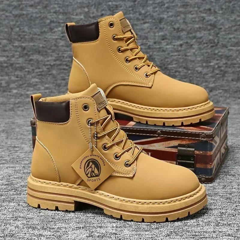 Men Leather Shoes High Top Boots Motorcycle Ankle Boots Men Winter Boots Man Shoes Lace-Up Botas Hombre Spring Hot Sale