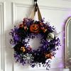 Artificial Flower Halloween Wreath Artificial Pumpkin Skull Spiderweb Wreath Hanging Decoration for Front Door Wall or Party Display