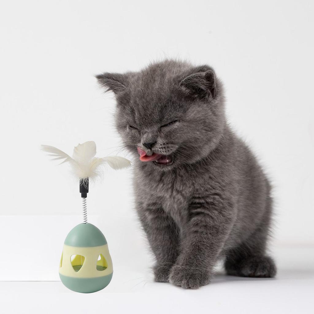 Cat Treat Dispenser Toy with Feather Interactive Prevent Tipping Cat Slow Feeder Puzzle Ball Yellow