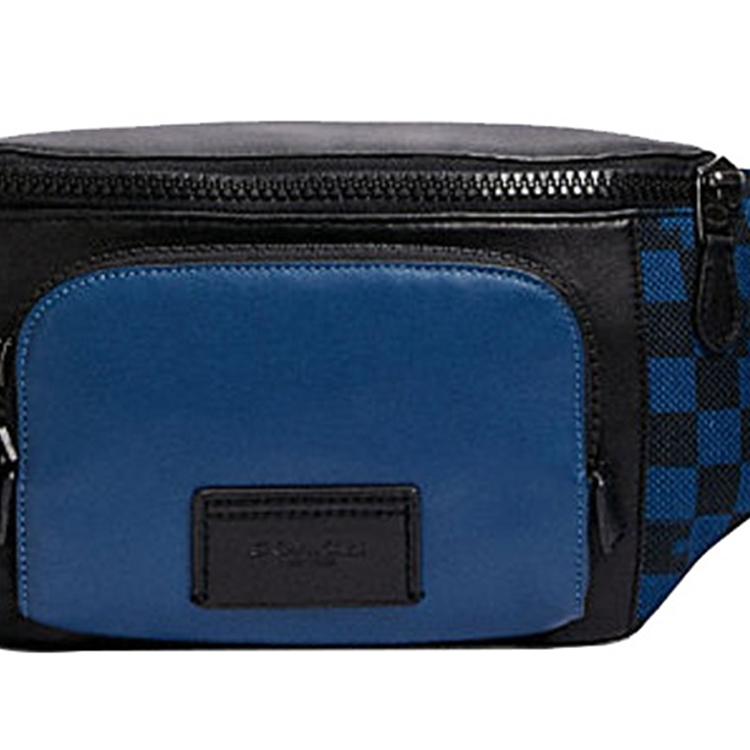 Coach Track 40 Checkered Print Leather Waist Bag Regular Men Waist Bag Blue Black C2728-QBP2S