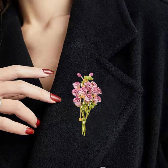 Mother Day Brooch 3D Enamel Rose Flower Bouquet Design Brooch Suit Lapel Sweater Dress Coat Badge Weddings Parties Daily Wear