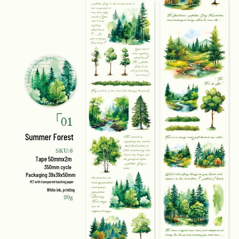 Yan Ji Journey Series: Retro Forest Scenery PET Waterproof Sticker Set No Specific Size