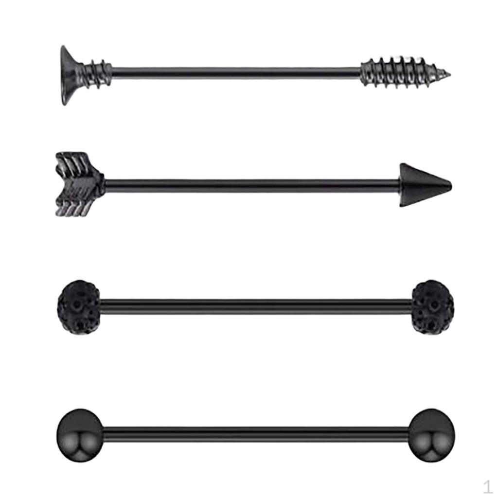 

Набор из 4 промышленных серег-штанги со штангой, 14 г 16 г Black