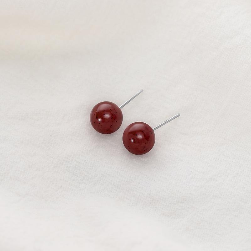 Natural Cinnabar S925 Tremella Stick Earrings - Elegant Red Bean Design, 2021