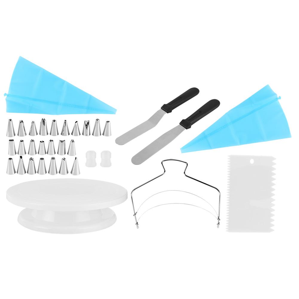 33Pcs Kitchen Cake Decorating Turntable Rotating Base with Scraper Pastry Nozzle Set Baking Tool