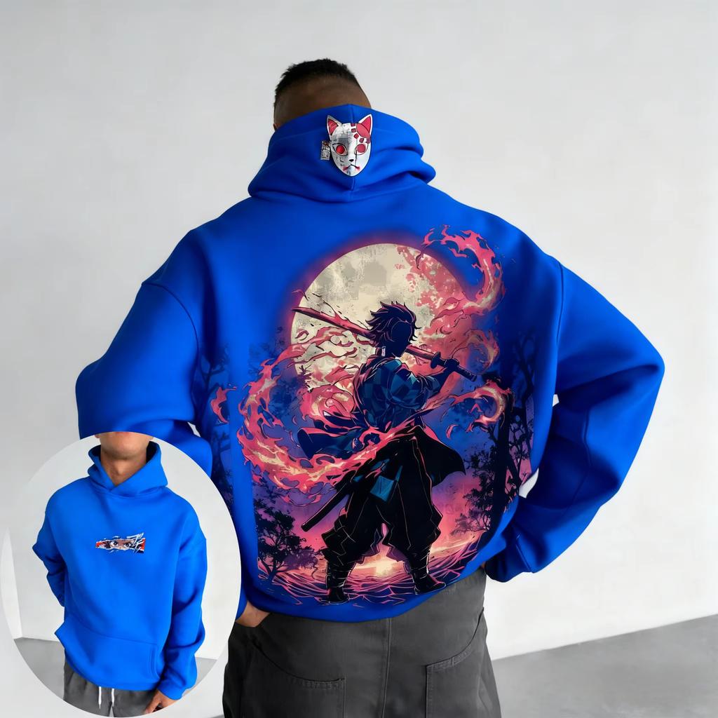 Demon Slayer Men's Hoodie Sweatshirt Kamado Tanjirou Anime Sleeve Casual Fashion Loose Hoodies Fashion Oversized Unisex Streetwear