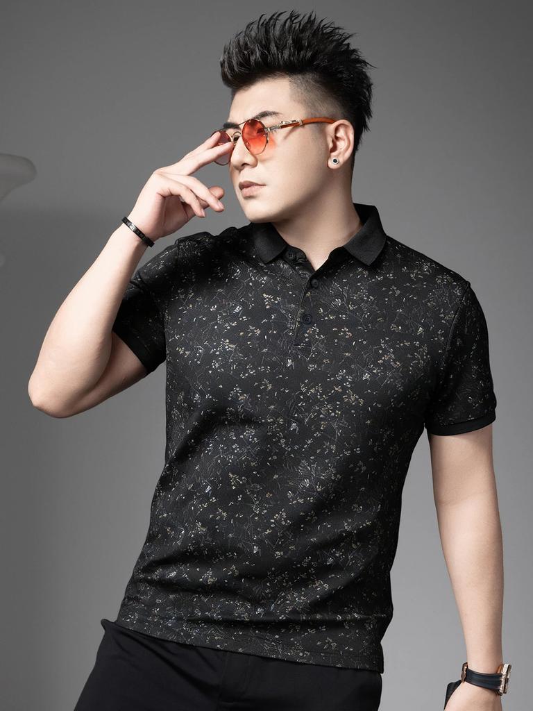 European-Style Floral Men's Short-Sleeve Polo Shirt 2026 New Summer Turn-Down Collar T-Shirt Trendy Casual Half-Sleeve Top for Men