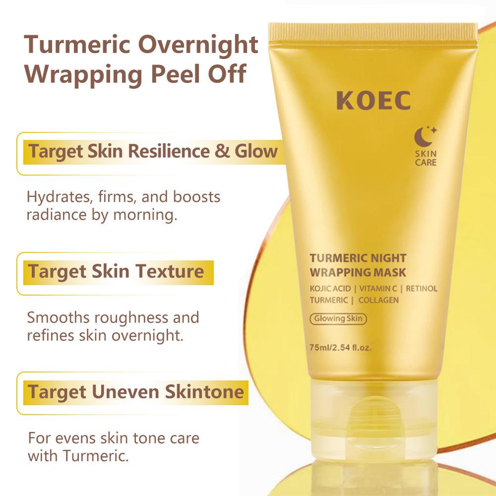 KOEC Turmeric Vitamin C Collagen Peel-Off Mask Moisturizing Hydrating Skin Care Facial Mask with Brush Brightening