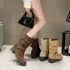 Britský styl dva způsoby nošení skládací westernové kovbojské boty vysoký podpatek střední boty podzim a zima silný podpatek martensky dámské platformové krátké boty