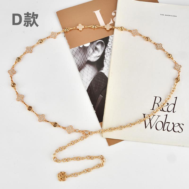 

Винтажная декоративная цепочка на талию с клевером из стразов Женская юбка Рубашка Премиальный женский ремень