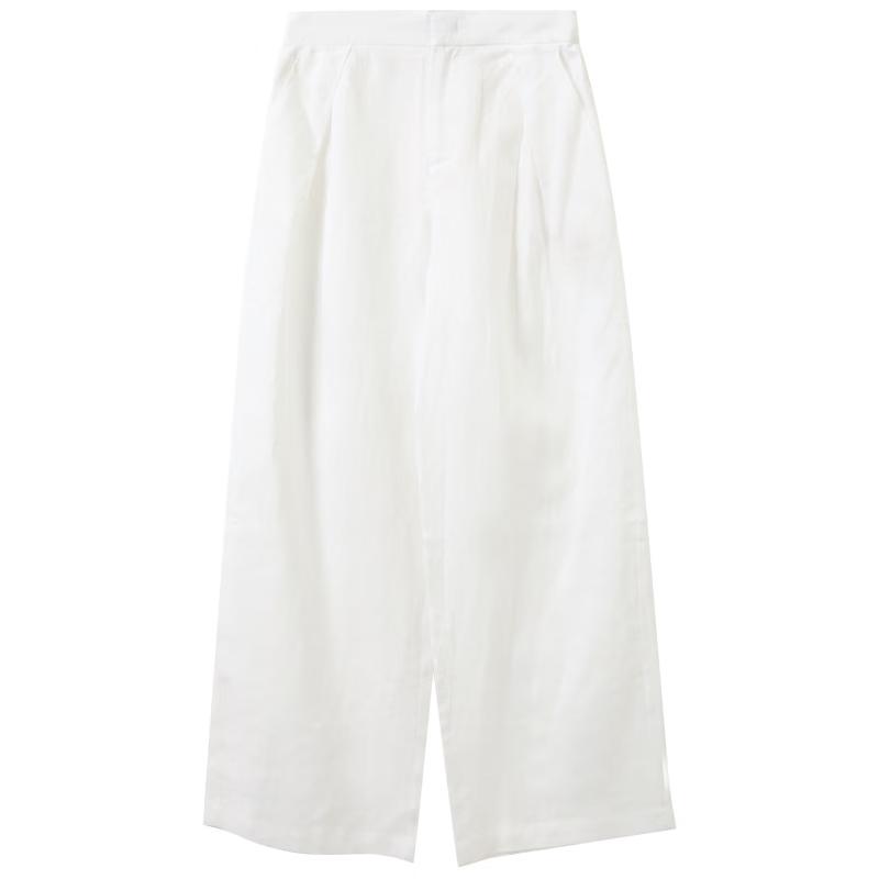 SanCai Women s 100% Linen Wide-Leg Casual Pants M