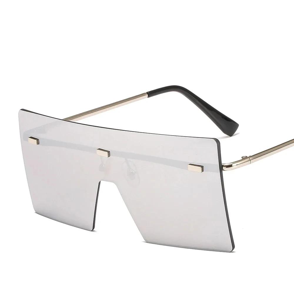 Oversized Rimless Sunglasses for Women Metal Gradient UV400 Luxury Fashion Shades Eyewear