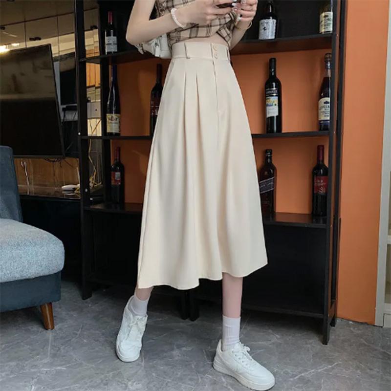 Korean Version of Spring Clothing Solid Color Fashion Two Button Design  High Waist Slim Skirt A-line Midi Skirt Women's Trend