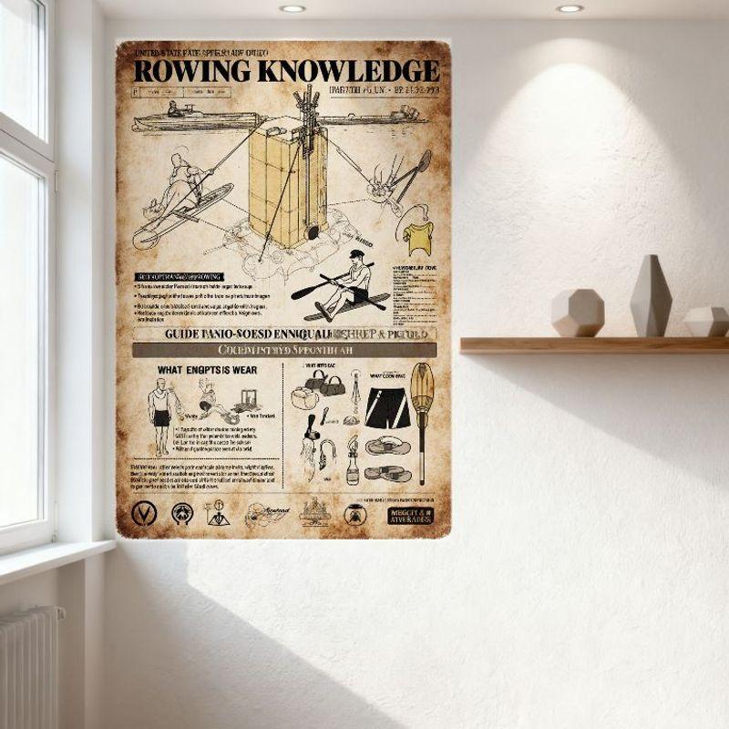 Vintage 1923 US Army Approved Rowing Knowledge Tin Sign - Retro Military Rowing Technique Guide Metal Plaque for Man Cave Bar Ho