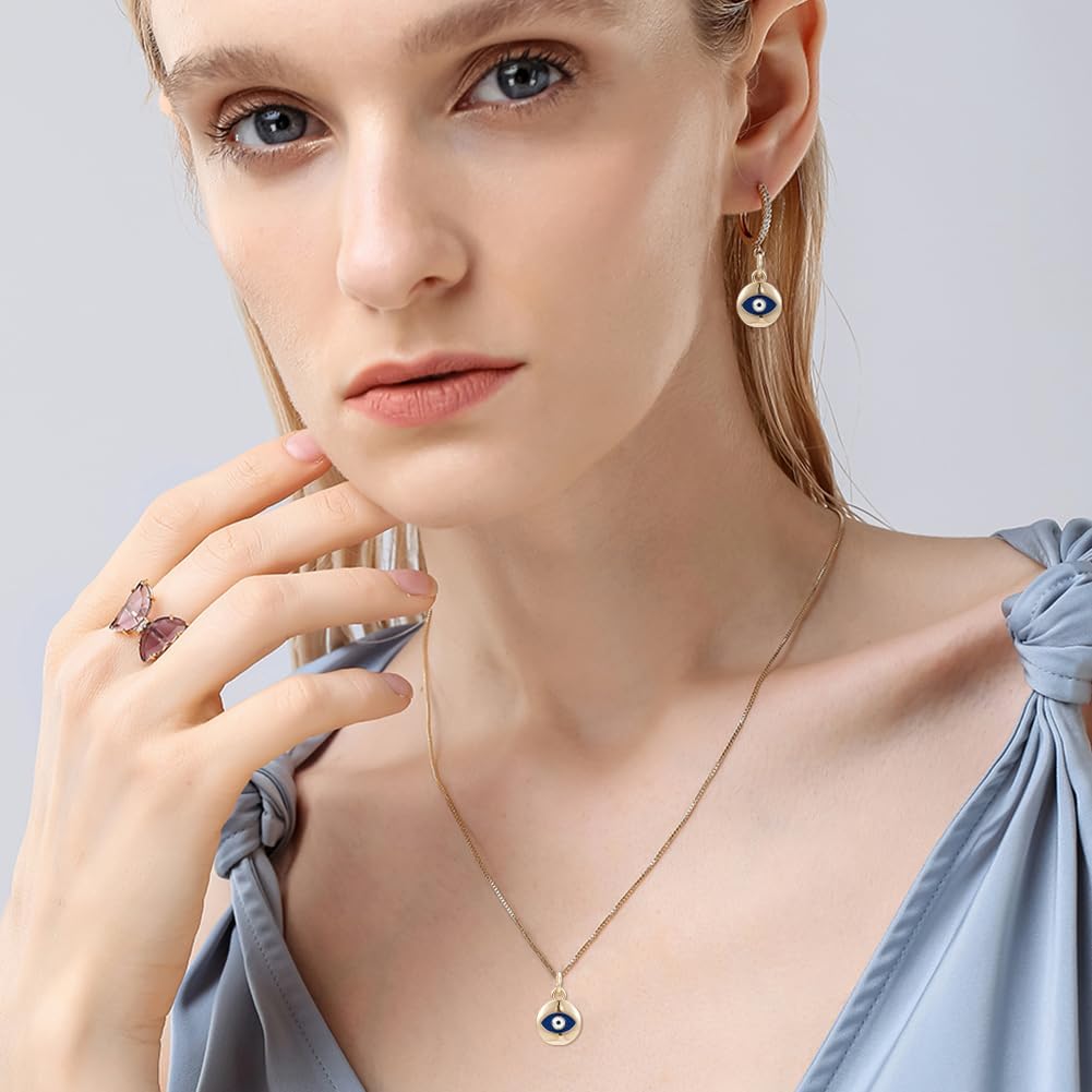 BENECREAT 10Pcs 18K Gold Plated Midnight Blue Evil Eye Enamel Charms, Flat Round Pendants with Jump Rings for DIY Necklace Bracelet Jewelry Making