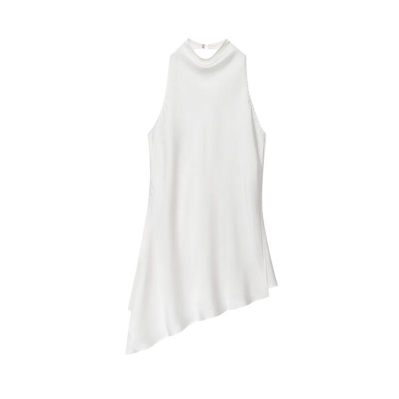 Kaslead New Women clothes Western Style Two-Color Silk Satin Texture Neck Collar Top 2754100