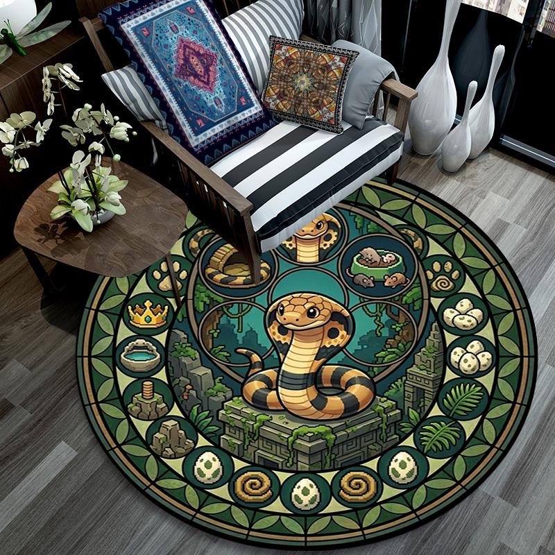 Snake Kingdom Mandala Round Area Rug Under Office Chairs Bedroom Living Room Home Decor 80cm x 80cm