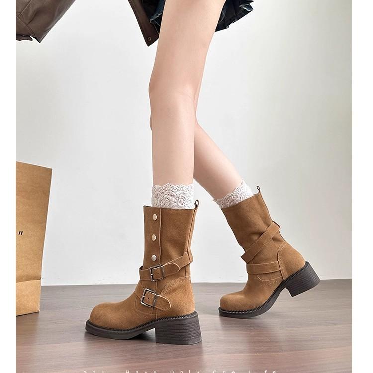 Belt Buckle Maillard Fold Two Wear Platform Short Boots Women's 2025 New Autumn and Winter Retro Slimming and Heightening Martin Boots
