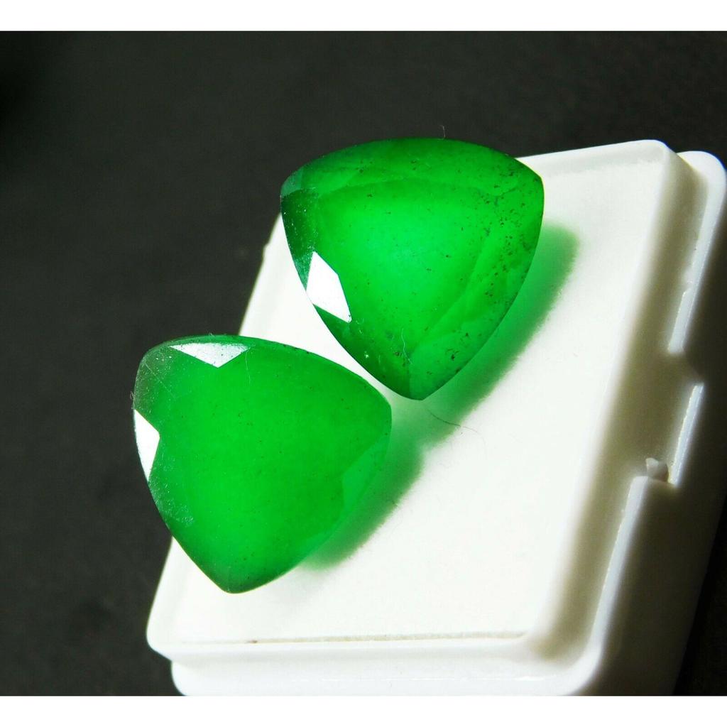 Natural Green Emerald Loose Gemstone Colombian 20ct Trillion Cut Pair for Jewelry Making and Crafts