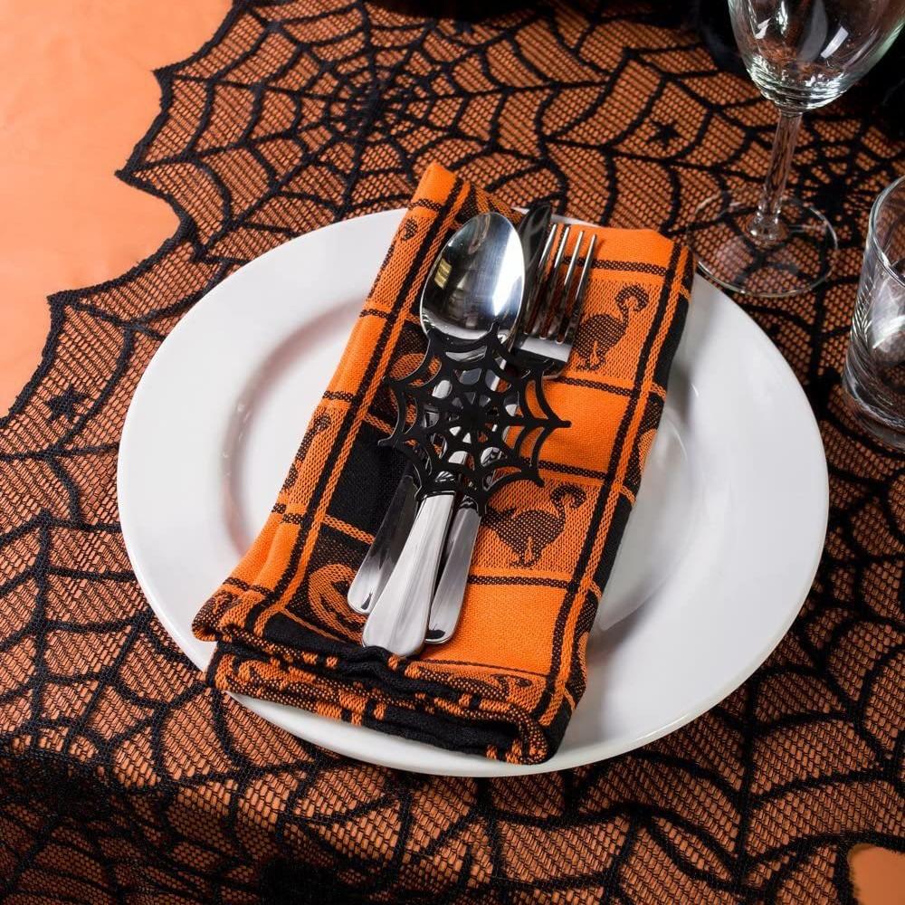 Halloween Lace Table Runner Black Spider Web Tablecloth Fireplace Cover Mantel Halloween Decor Door Curtain Home Party Props
