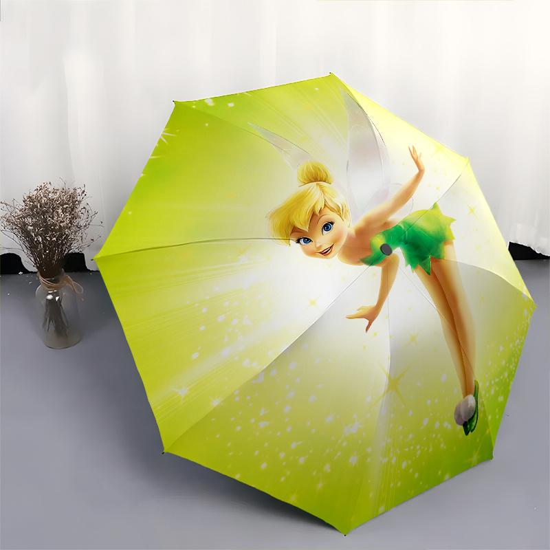 Disney Tinkerbell, Tinker Bell Automatic Open/Close Umbrella - Cute Umbrella with Cute Design, Portable 3-Fold Compact Umbrella for Men & Wo