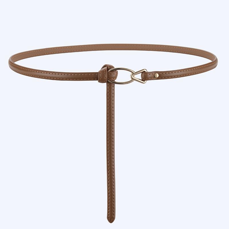 No Hole Knotted Thin Belt, Veterinary Leather Women's Decoration Versatile Dress for Women Real Cowhide Women's Trousers