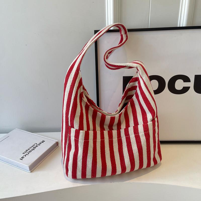 Stylish Trendy Striped Shoulder Bag Casual Large Capacity Cotton Tote Bag