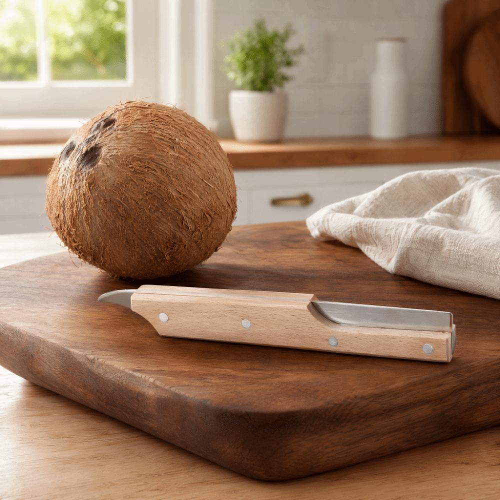 Holzgriff Kokosnussöffner Schneider Holzfarbe Silber Kokosnussstecher Hartschalenfrüchte