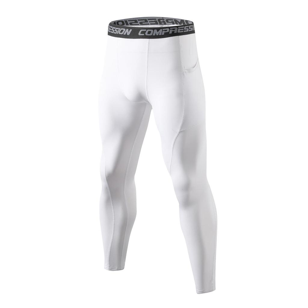 Leggings de Fitness pentru Bărbați cu Elasticitate Ridicată - Buzunar Aplicat, Compresie, Respirabil, Uscare Rapidă, Ideal pentru Alergare și Baschet Toamnă/Iarnă.