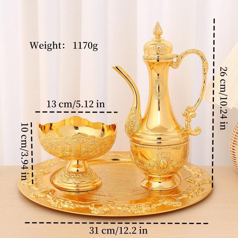 European Wine Set,Alloy Home Wine Pot Wine Glass Bowl Set, Exquisite Golden Wine Glass, Wine Pot Wedding Room Decoration, 1Set