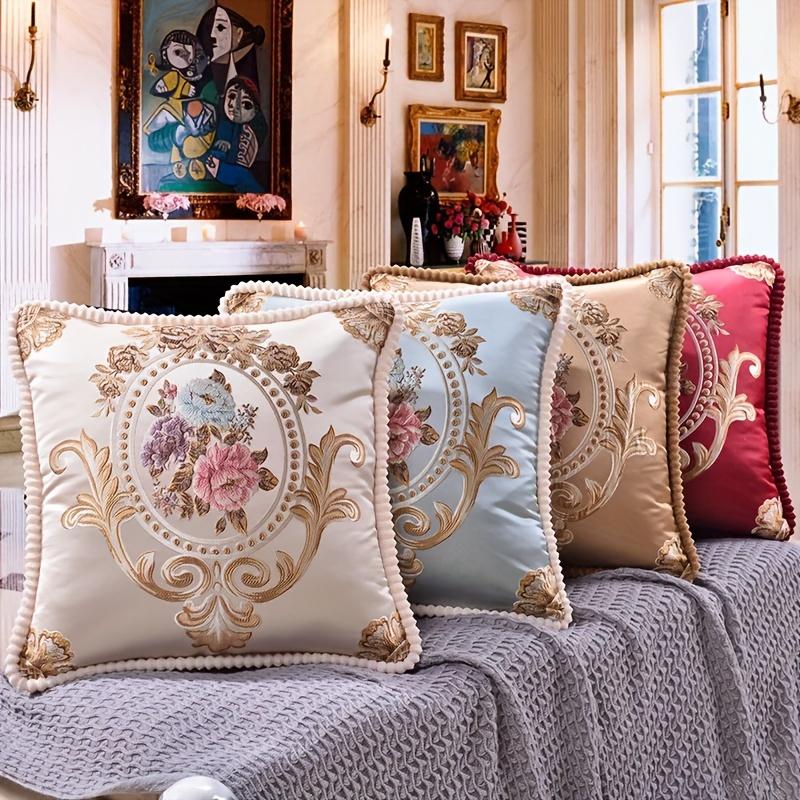 Square Jacquard Throw Pillow Cases with Vintage Embroidery for Home,Living Room, Bedroom and Car Decoration, Elegant Single Sided