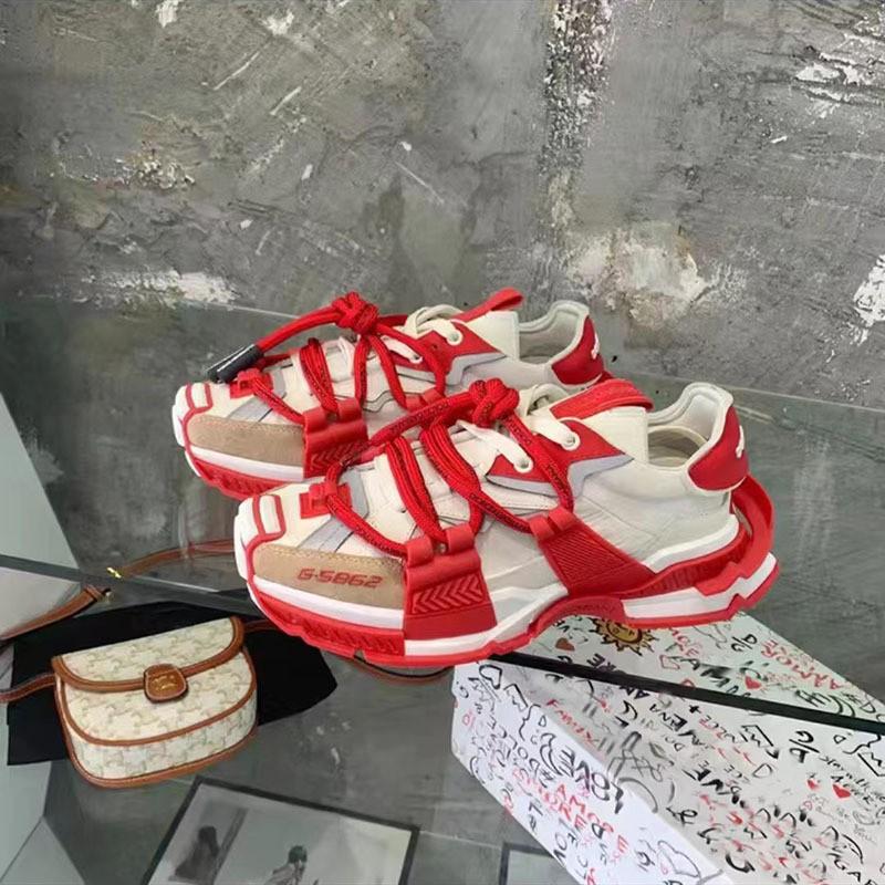 Unisex Chunky Sneakers Low Top Breathable Casual Shoes Men Women Comfortable Round Toe Leather Upper