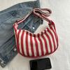 Striped Canvas Shoulder Bag for Women Large Capacity Casual Style Crossbody Bags Satchel Purse for Work and Everyday Use  Red