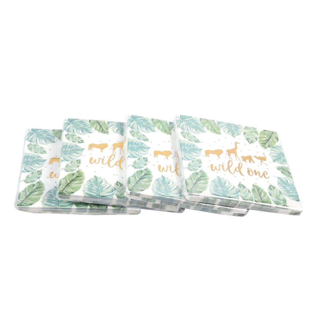 Wild One Palm Leaves Animal Napkins Kid Jungle Safari  theme1st Birthday Party Decoration Baby Shower Disposable Tissue Supplies