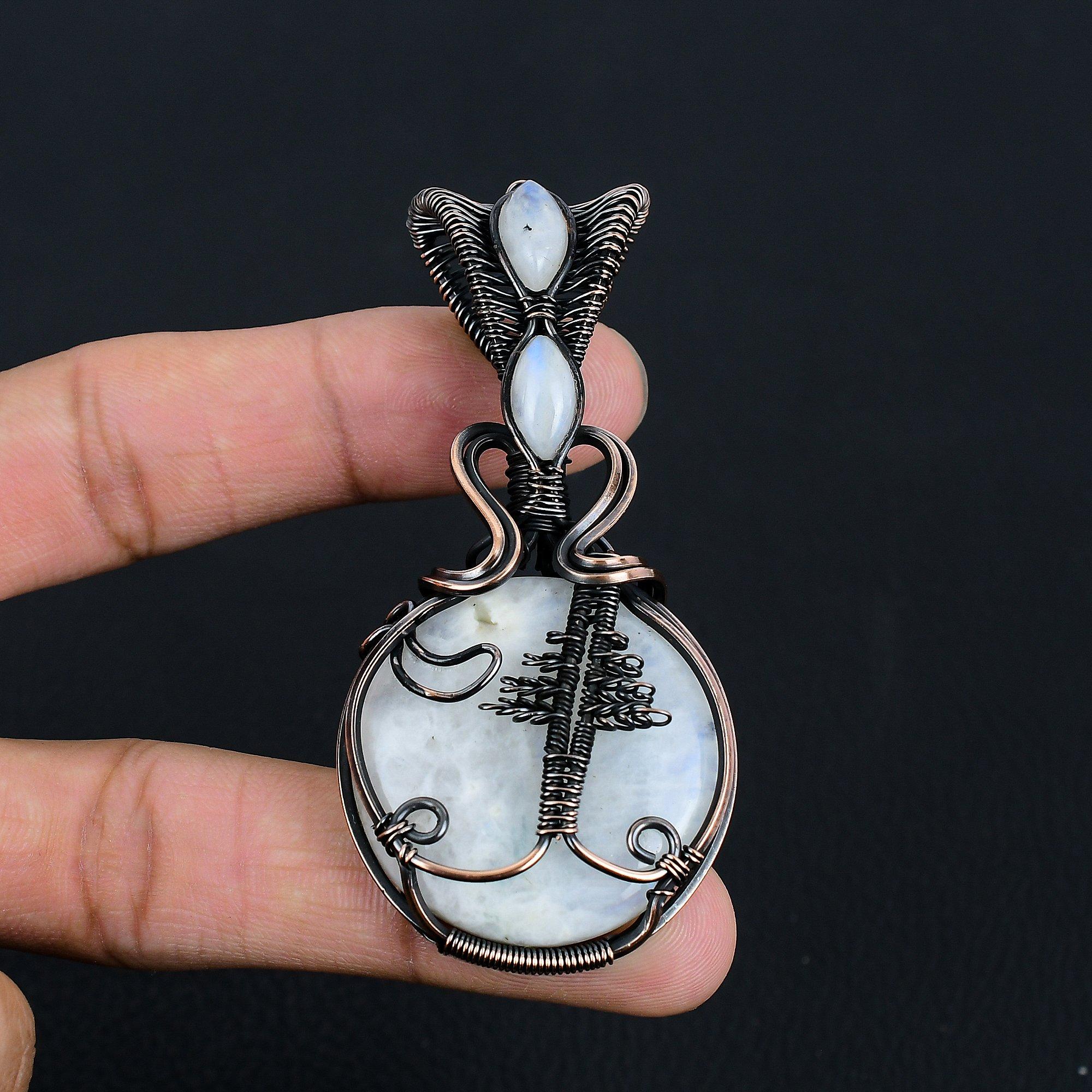 

Подвеска из радужного лунного камня, ювелирное изделие из драгоценного камня, подвеска, обернутая медной проволокой 999 пробы, красивая подвеска ручной работы 2.55 Inches