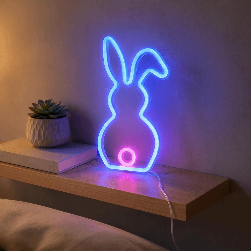 Plastic Bunny Neon Light USB Battery Powered Easter Bunny Sign LED Bunny Night Light  Wedding Party