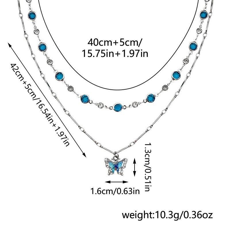 2pcs Set Cute Crystal Butterfly Bowknot Pendant Necklace for Women Girl Charm Aesthetic Neck Y2K Sweet Jewelry Accessories Gifts